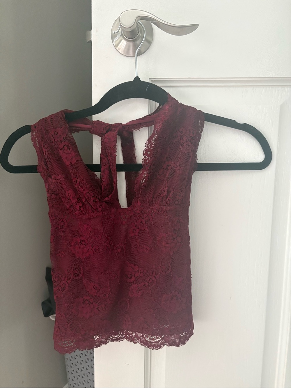 Garage Burgundy Lace Halter Crop Top - Picture 2 of 4